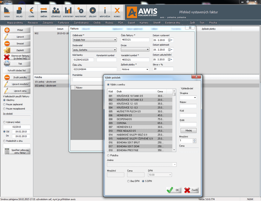 Pokladna - fakturace AWIS