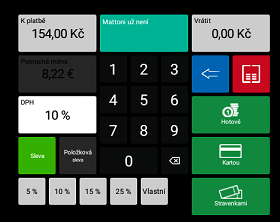 Snímek obrazovky z aplikace POS PEXESO s ukázkou změny DPH
