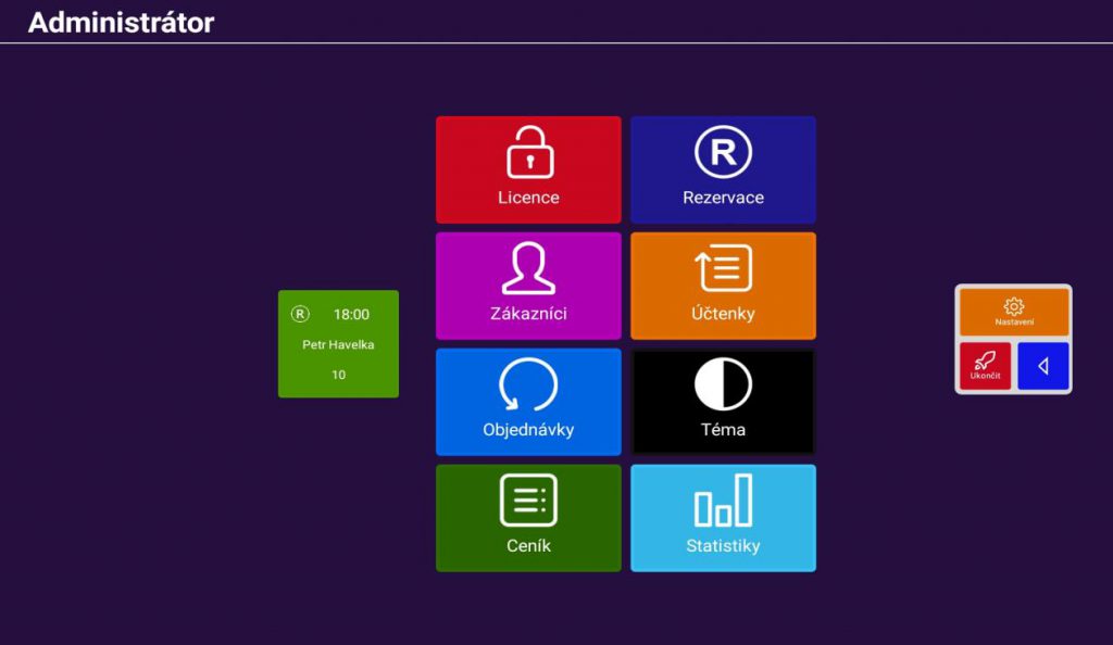 Snímek obrazovky z aplikace POS PEXESO s ukázkou zobrazení aktivní rezervace