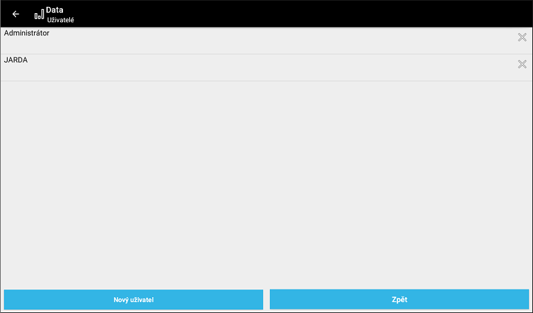 Snímek obrazovky z aplikace POS PEXESO s ukázkou správy uživatelských účtů