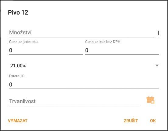 Snímek obrazovky z aplikace PEXESO s ukázkou formuláře pro zadání vlastností položky