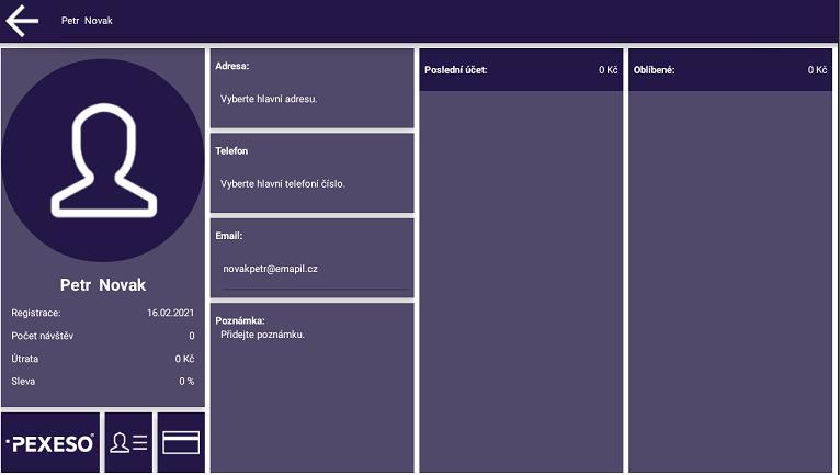 Snímek obrazovky z aplikace PEXESO s ukázkou editace zákazníka ve věrnostním programu