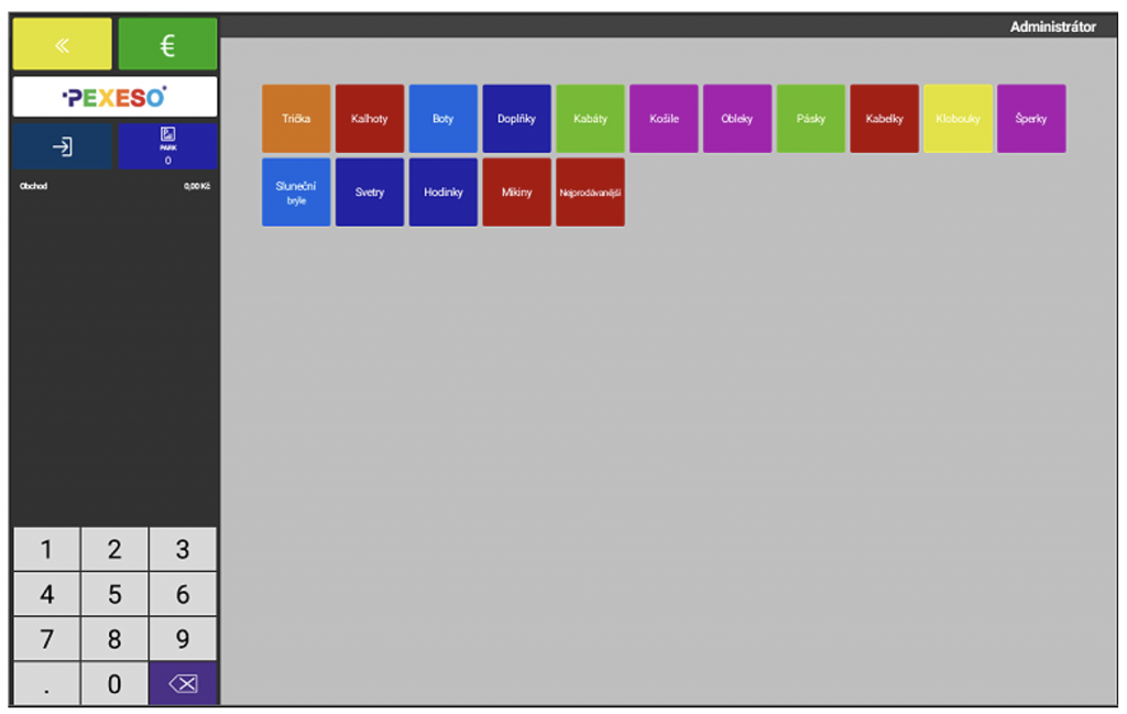 Úvodní obrazovka v aplikaci POS PEXESO