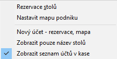 Menu Mapa podniku v pokladním systému AWIS