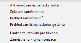 Menu Zaměstnanci v pokladním systému AWIS