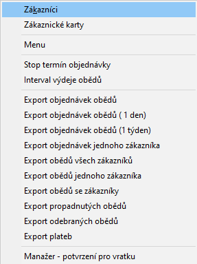 Menu Obědy v pokaldním systému AWIS