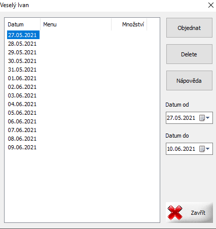 Výběr data v pokladním systému AWIS