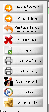 Pohled na statistiky, zde se pro přehrání využívá tlačítko Přehrát video v pokladním systému AWIS