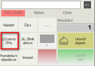 Tlačítko pro zadání poloviční porce v pokladním systému AWIS