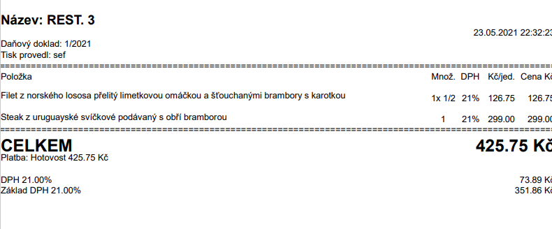Účtenka v pokladním systému AWIS