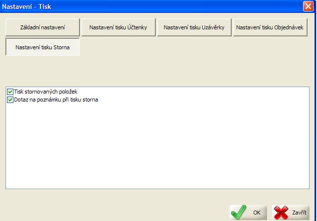 Parametry pro nastavení Storna v pokladním systému AWIS