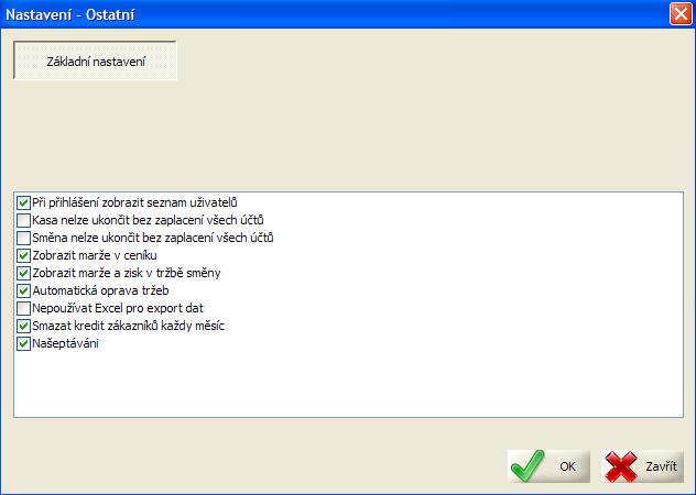 Parametry pro Základní nastavení v pokladním systému AWIS