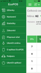 Rozbalené menu EcoPOS