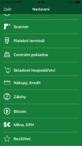 Menu nastavení v EcoPOS