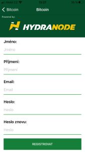 Registrace účtu Hydranode