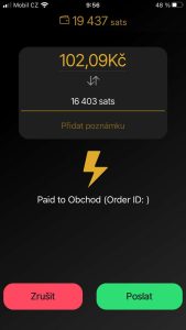 Platba ve wallet of shatoshi