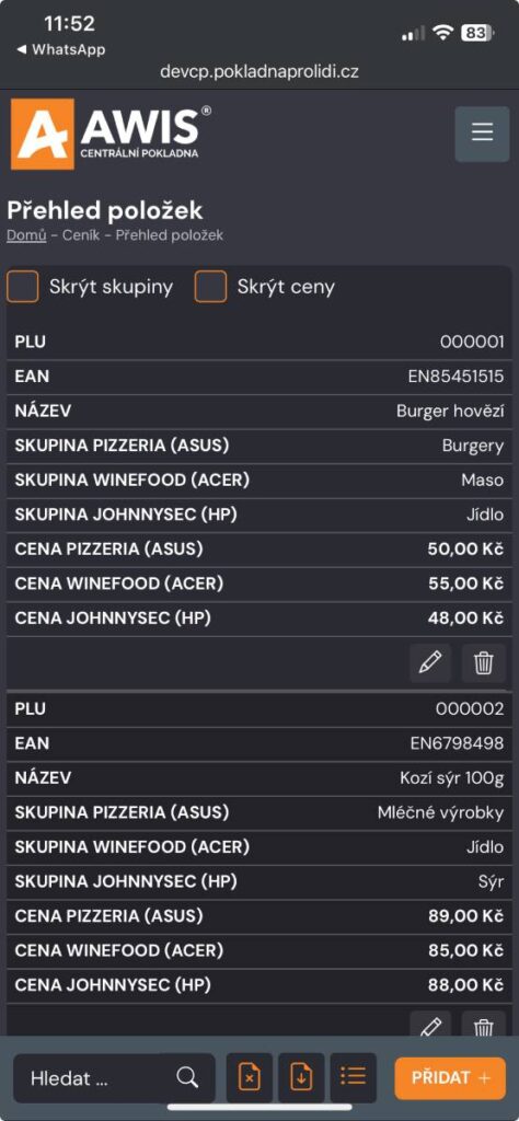 Centrální pokladna - nový design