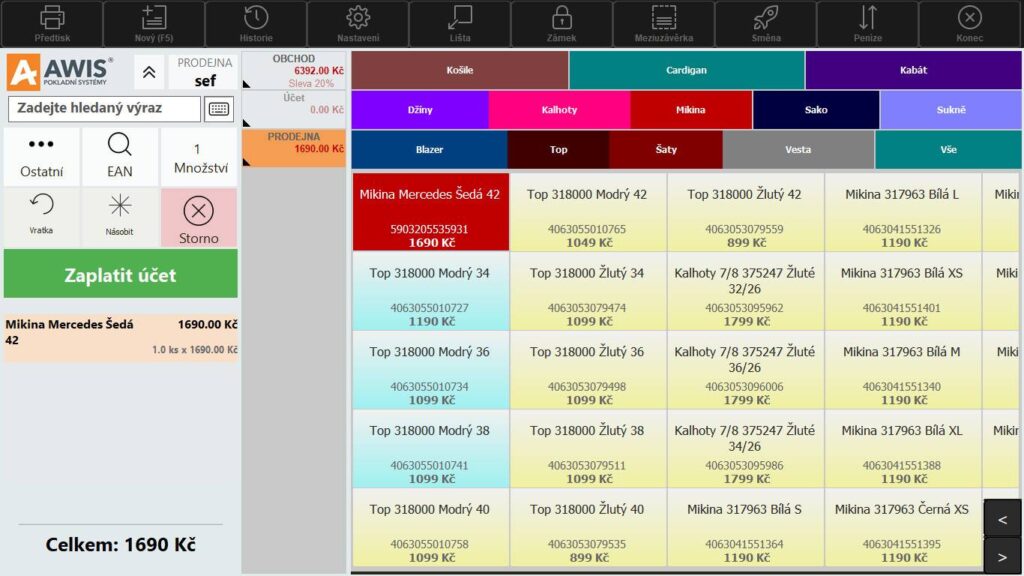 AWIS Obchod - screen