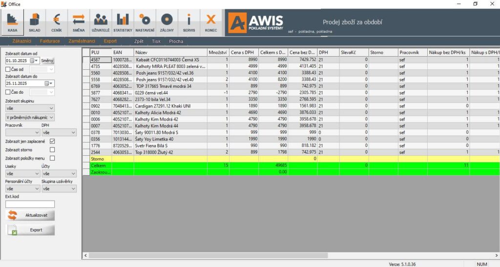 AWIS Obchod - screen